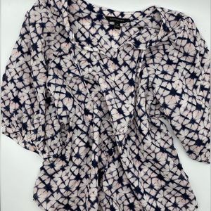 Banana Republic batik peasant top with tassels. Preppy navy. Short sleeve medium